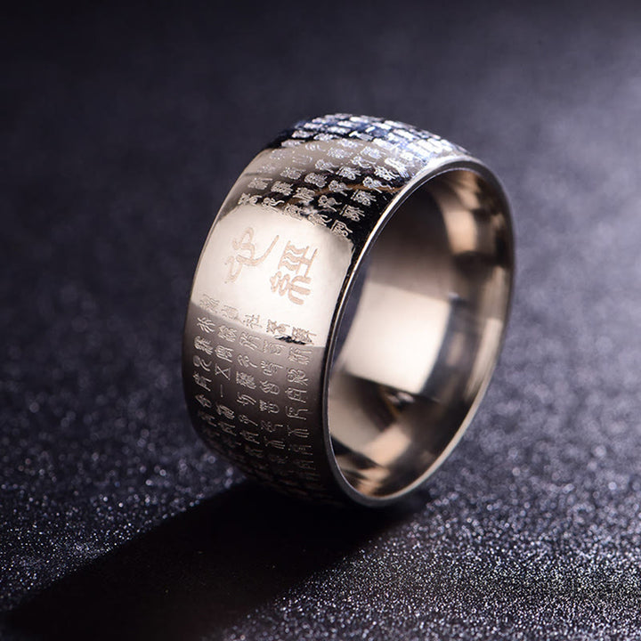 Buddha Stones Tibetan Seal Heart Sutra Titanium Steel Balance Ring - Silvery - US13 - image 11