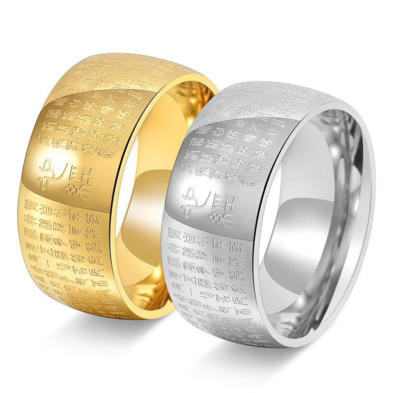 Buddha Stones Tibetan Seal Heart Sutra Titanium Steel Balance Ring - image 15