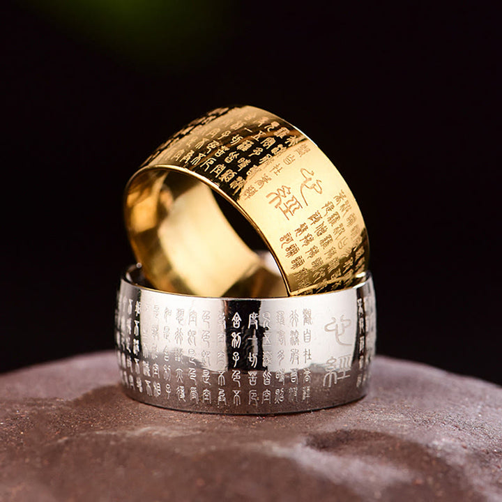 Buddha Stones Tibetan Seal Heart Sutra Titanium Steel Balance Ring - image 17