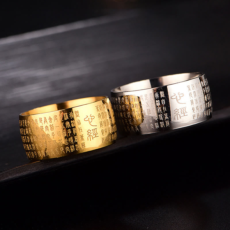 Buddha Stones Tibetan Seal Heart Sutra Titanium Steel Balance Ring - image 23