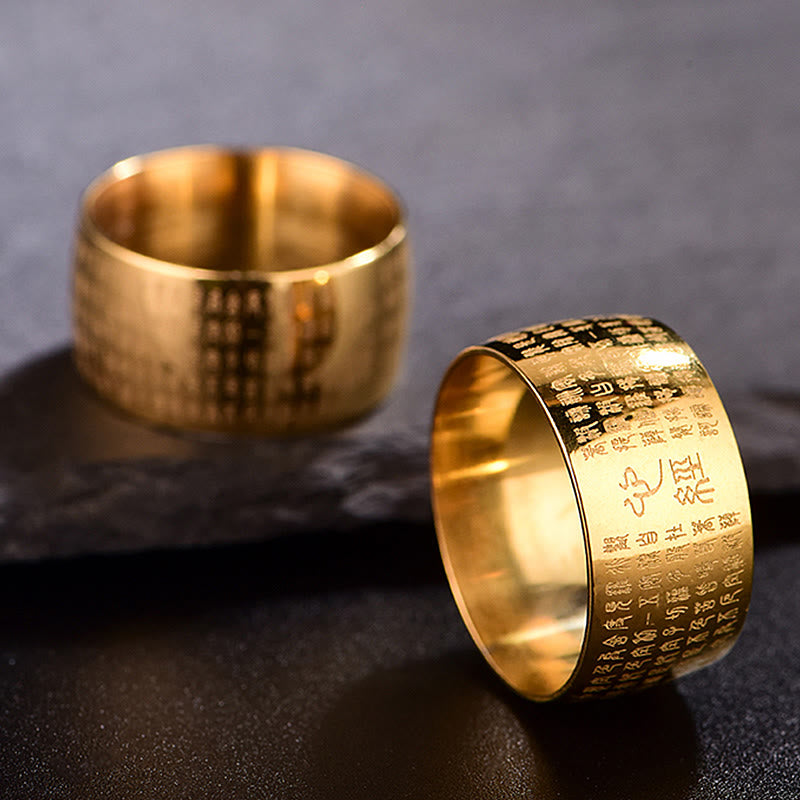 Buddha Stones Tibetan Seal Heart Sutra Titanium Steel Balance Ring - image 4