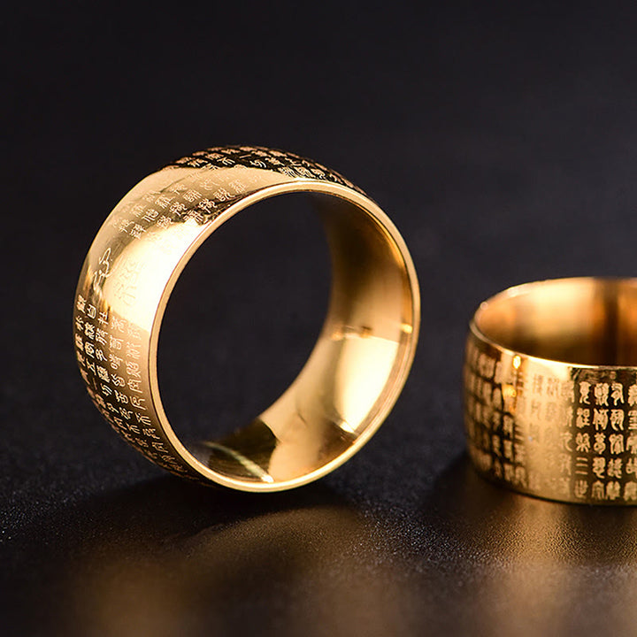 Buddha Stones Tibetan Seal Heart Sutra Titanium Steel Balance Ring - image 8