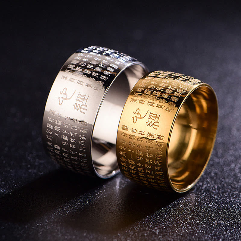 Buddha Stones Tibetan Seal Heart Sutra Titanium Steel Balance Ring - image 0