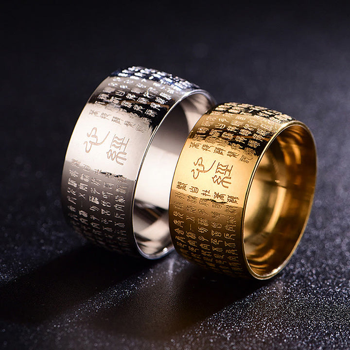Buddha Stones Tibetan Seal Heart Sutra Titanium Steel Balance Ring - image 0