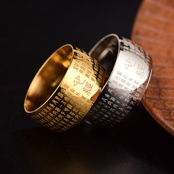 Buddha Stones Tibetan Seal Heart Sutra Titanium Steel Balance Ring - image 25