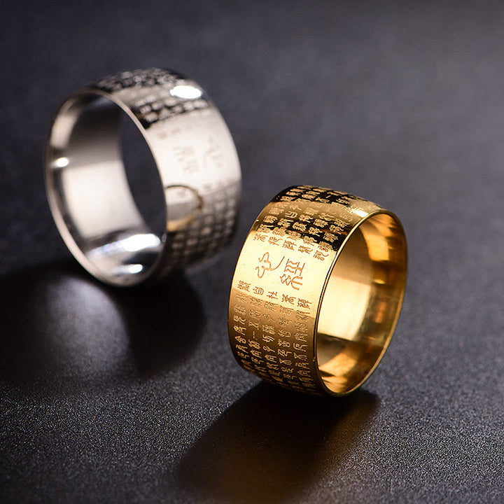 Buddha Stones Tibetan Seal Heart Sutra Titanium Steel Balance Ring - image 19
