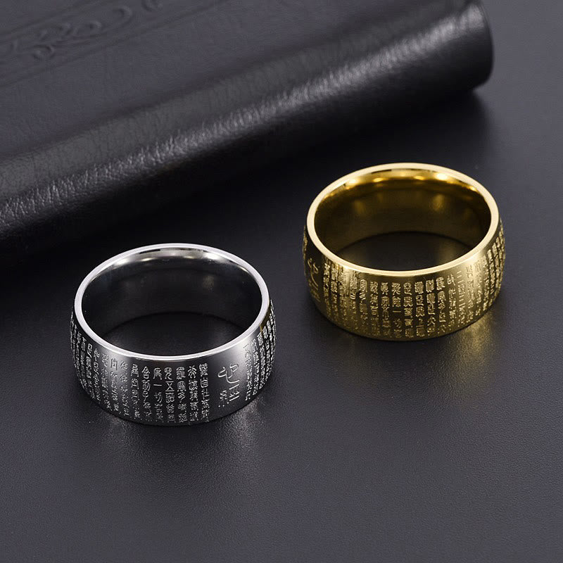 Buddha Stones Tibetan Seal Heart Sutra Titanium Steel Balance Ring - image 22