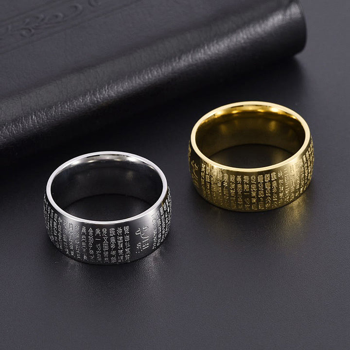 Buddha Stones Tibetan Seal Heart Sutra Titanium Steel Balance Ring - image 22