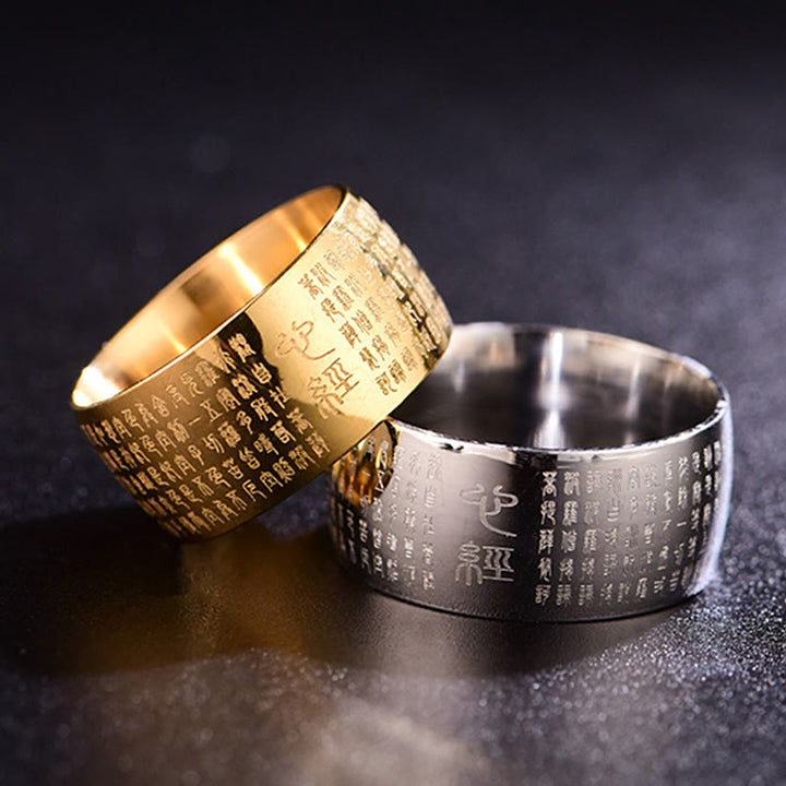 Buddha Stones Tibetan Seal Heart Sutra Titanium Steel Balance Ring - image 20