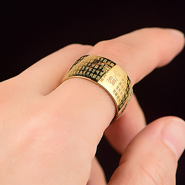 Buddha Stones Tibetan Seal Heart Sutra Titanium Steel Balance Ring - image 3