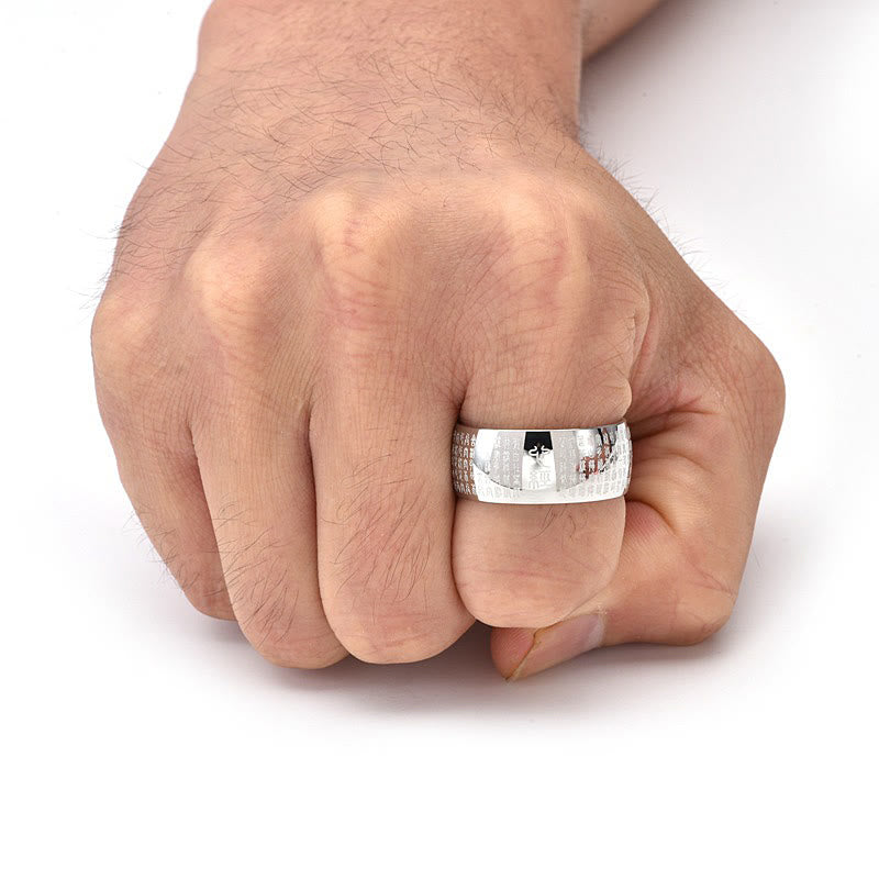 Buddha Stones Tibetan Seal Heart Sutra Titanium Steel Balance Ring - image 14