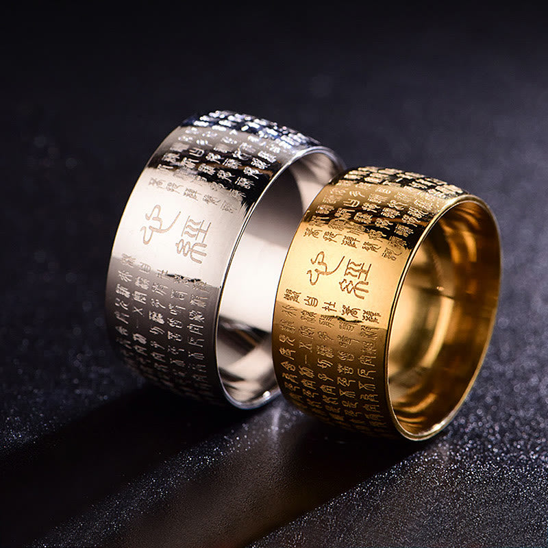 Buddha Stones Tibetan Seal Heart Sutra Titanium Steel Balance Ring - image 24