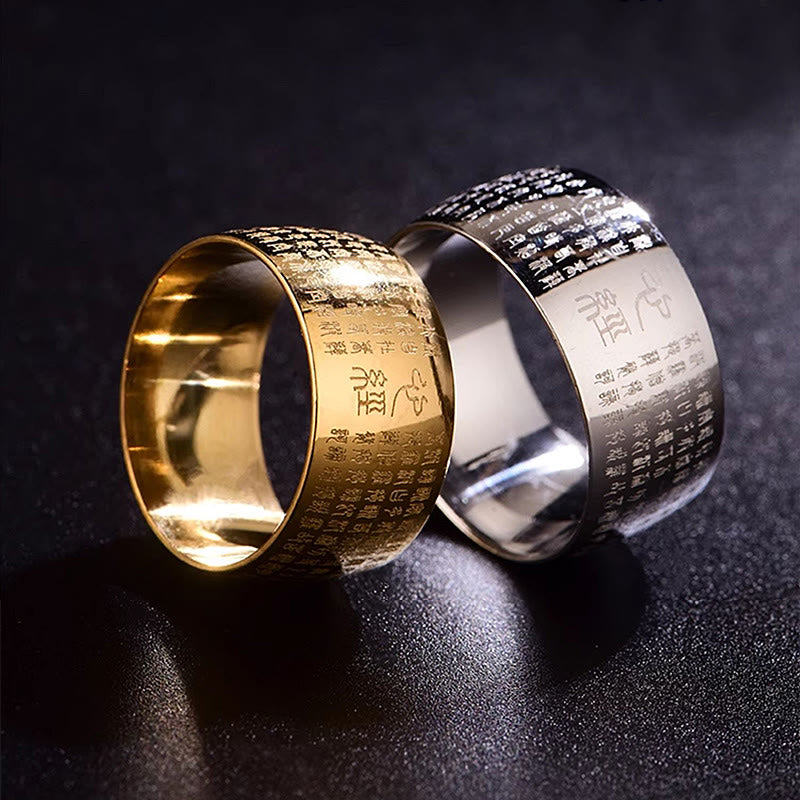 Buddha Stones Tibetan Seal Heart Sutra Titanium Steel Balance Ring - image 21