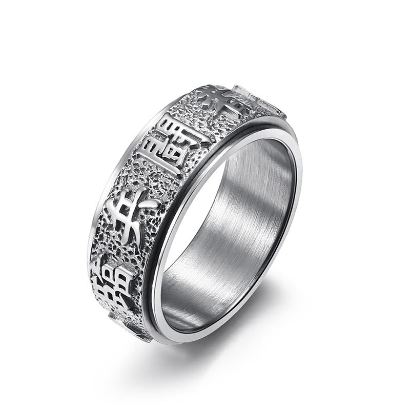 Buddha Stones Tibetan The Nine-word Mantra Yin Yang Pattern Titanium Steel Spinner Balance Ring - Silvery - US12 - image 9