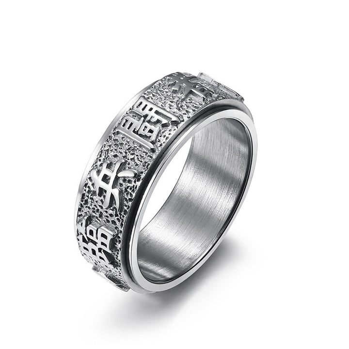 Buddha Stones Tibetan The Nine-word Mantra Yin Yang Pattern Titanium Steel Spinner Balance Ring - Silvery - US12 - image 9