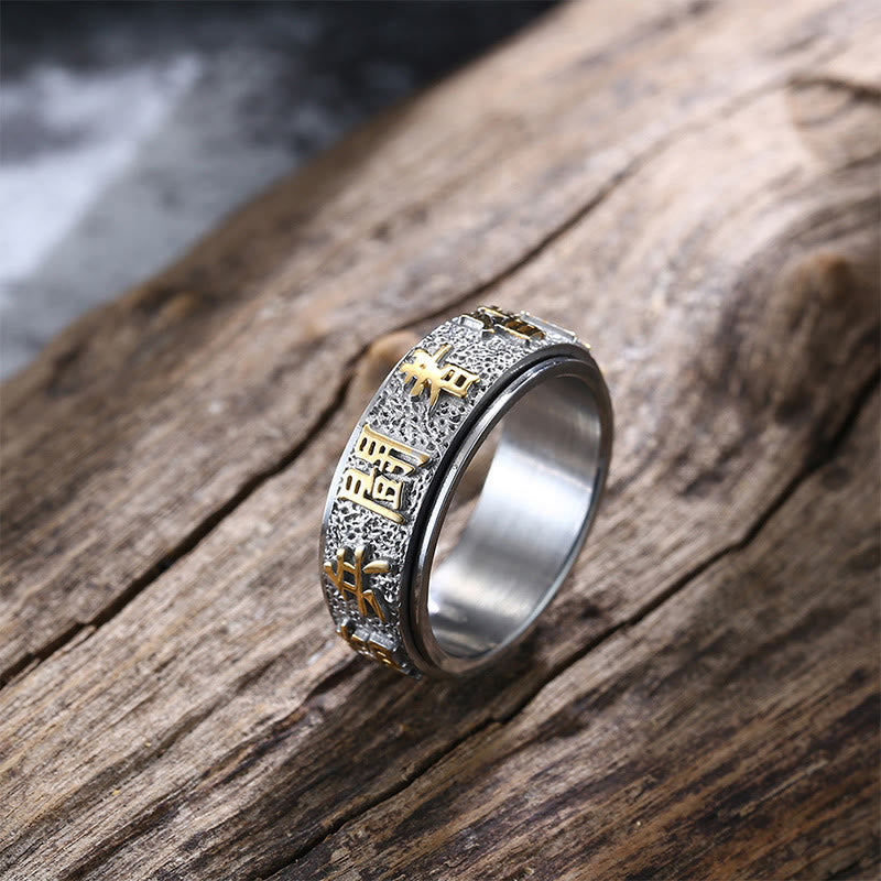 Buddha Stones Tibetan The Nine-word Mantra Yin Yang Pattern Titanium Steel Spinner Balance Ring - image 2