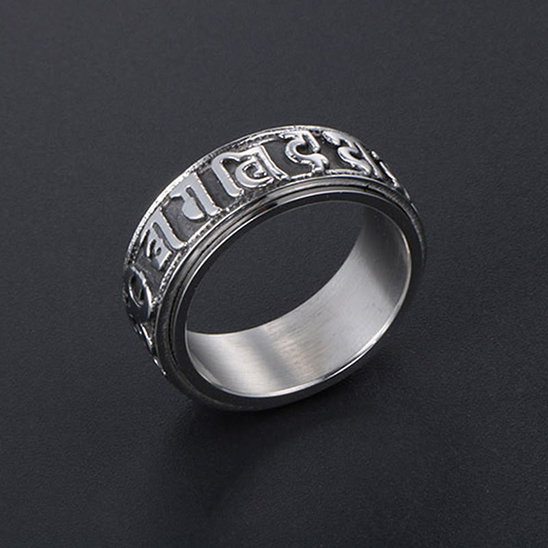 Buddha Stones Tibetan Om Mani Padme Hum Titanium Steel Spinner Balance Ring - image 19