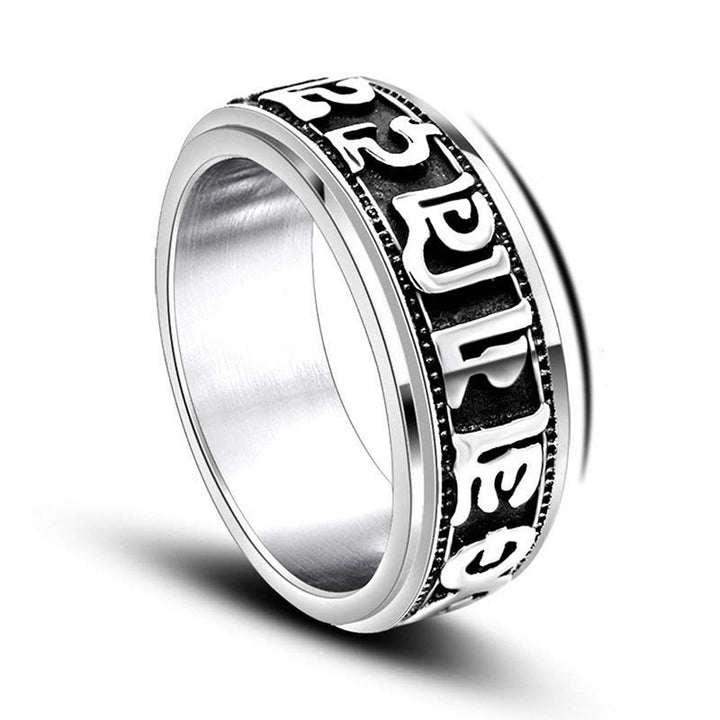 Buddha Stones Tibetan Om Mani Padme Hum Titanium Steel Spinner Balance Ring - image 10