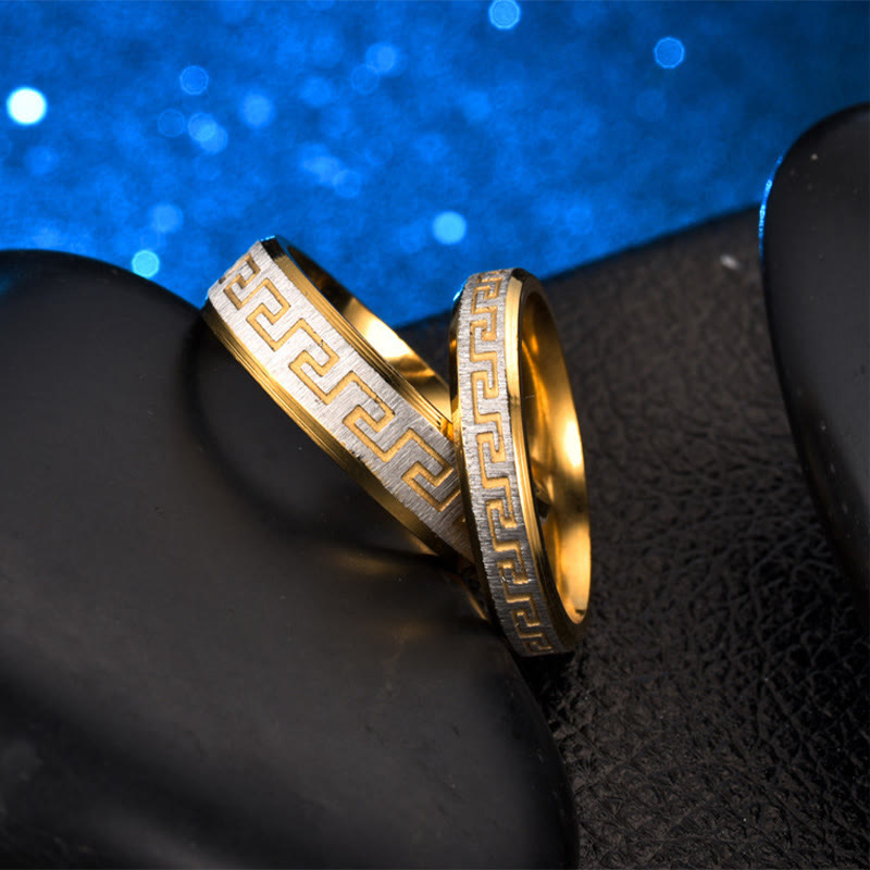 Buddha Stones Tibetan Great Wall Pattern Titanium Steel Balance Ring - image 2