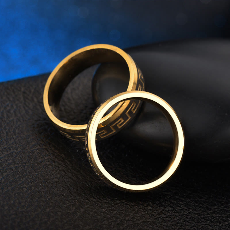 Buddha Stones Tibetan Great Wall Pattern Titanium Steel Balance Ring - image 1