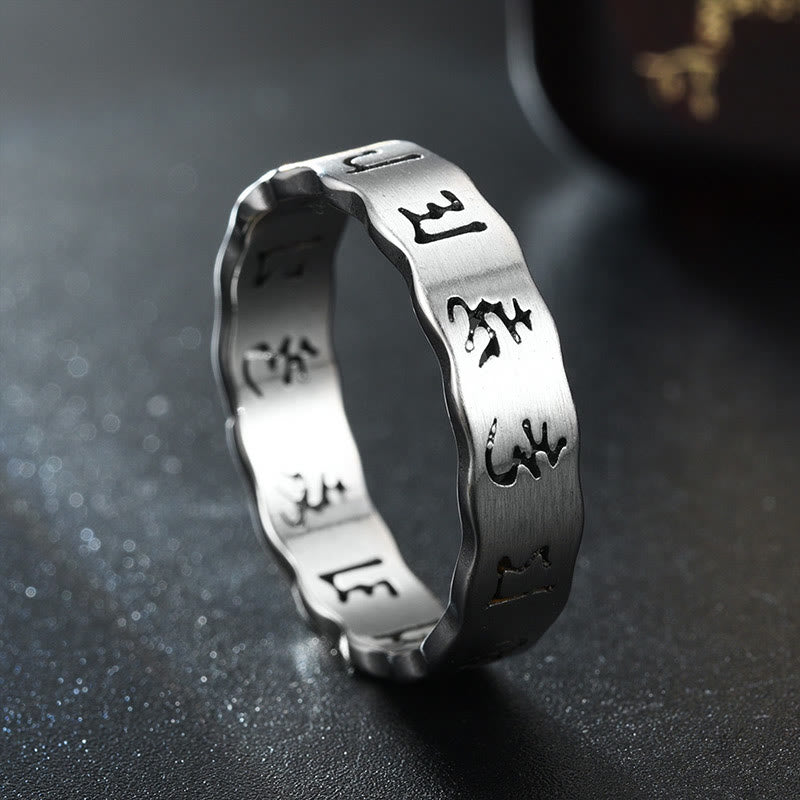 Buddha Stones Tibetan Hollow Om Mani Padme Hum Titanium Steel Balance Ring - image 2