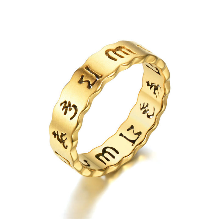 Buddha Stones Tibetan Hollow Om Mani Padme Hum Titanium Steel Balance Ring - Golden - US12 - image 6