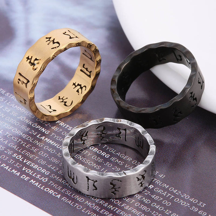 Buddha Stones Tibetan Hollow Om Mani Padme Hum Titanium Steel Balance Ring - image 10