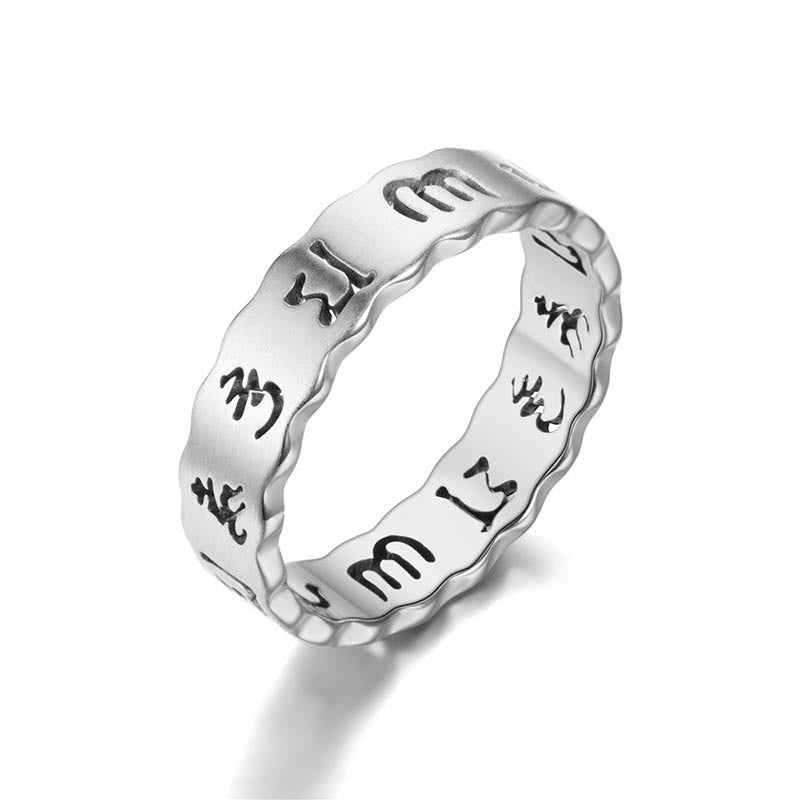 Buddha Stones Tibetan Hollow Om Mani Padme Hum Titanium Steel Balance Ring - Silvery - US12 - image 1