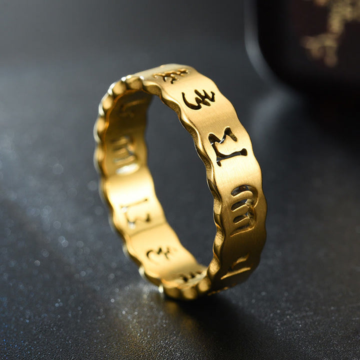Buddha Stones Tibetan Hollow Om Mani Padme Hum Titanium Steel Balance Ring - image 7