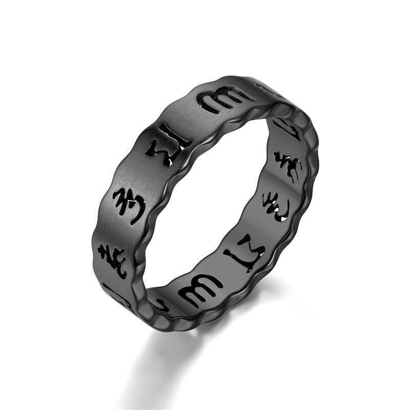 Buddha Stones Tibetan Hollow Om Mani Padme Hum Titanium Steel Balance Ring - Black - US12 - image 8