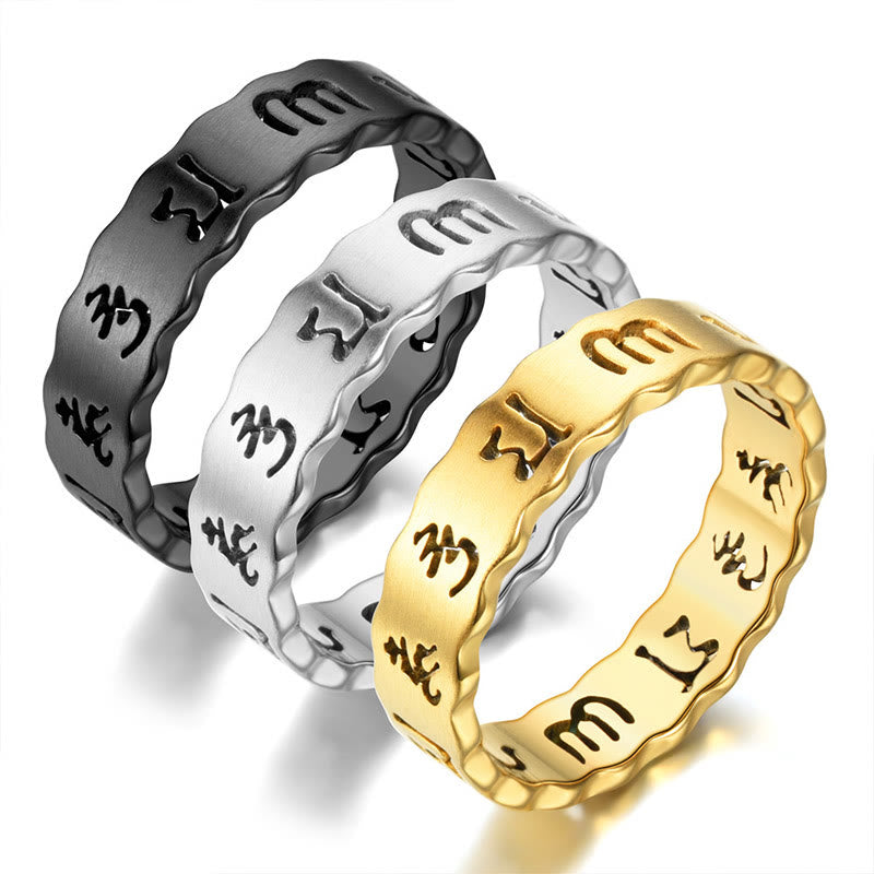 Buddha Stones Tibetan Hollow Om Mani Padme Hum Titanium Steel Balance Ring - image 9