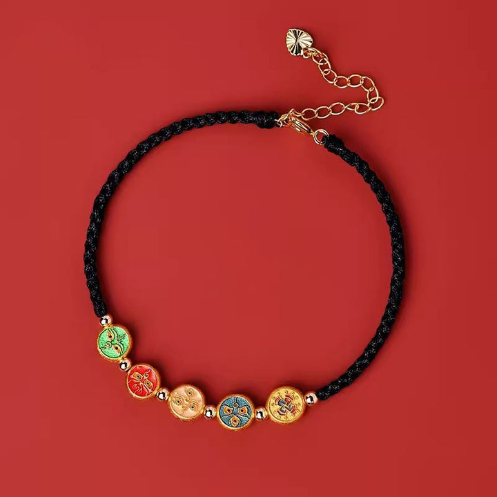 Buddha Stones Red String 925 Sterling Silver Five Ways God Of Wealth Connection Bracelet - Black String(Wrist Circumference: 13-18cm) - image 12