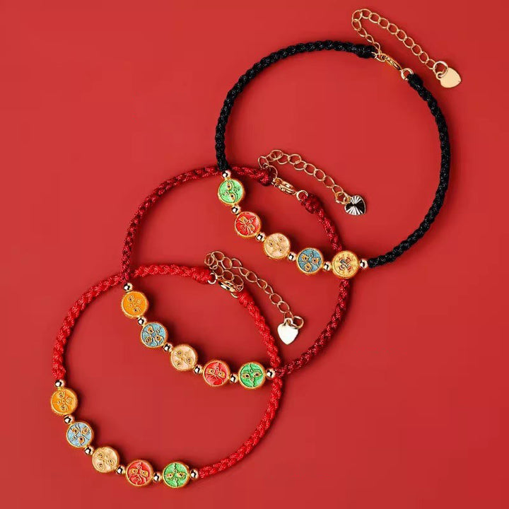 Buddha Stones Red String 925 Sterling Silver Five Ways God Of Wealth Connection Bracelet - image 2