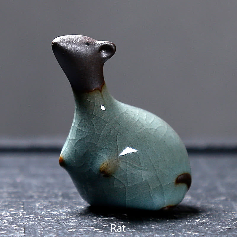 Buddha Stones Chinese Zodiac Ceramic Tea Pet Home Decoration - Black Rat 6.5*6.7cm - image 2