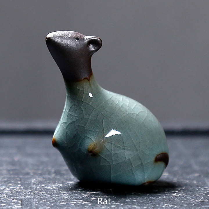 Buddha Stones Chinese Zodiac Ceramic Tea Pet Home Decoration - Black Rat 6.5*6.7cm - image 2