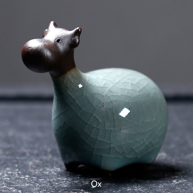 Buddha Stones Chinese Zodiac Ceramic Tea Pet Home Decoration - Black Ox 6.5*6cm - image 3