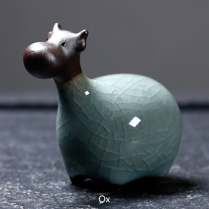 Buddha Stones Chinese Zodiac Ceramic Tea Pet Home Decoration - Black Ox 6.5*6cm - image 3