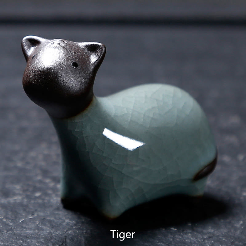 Buddha Stones Chinese Zodiac Ceramic Tea Pet Home Decoration - Black Tiger 6.6*5.7cm - image 4