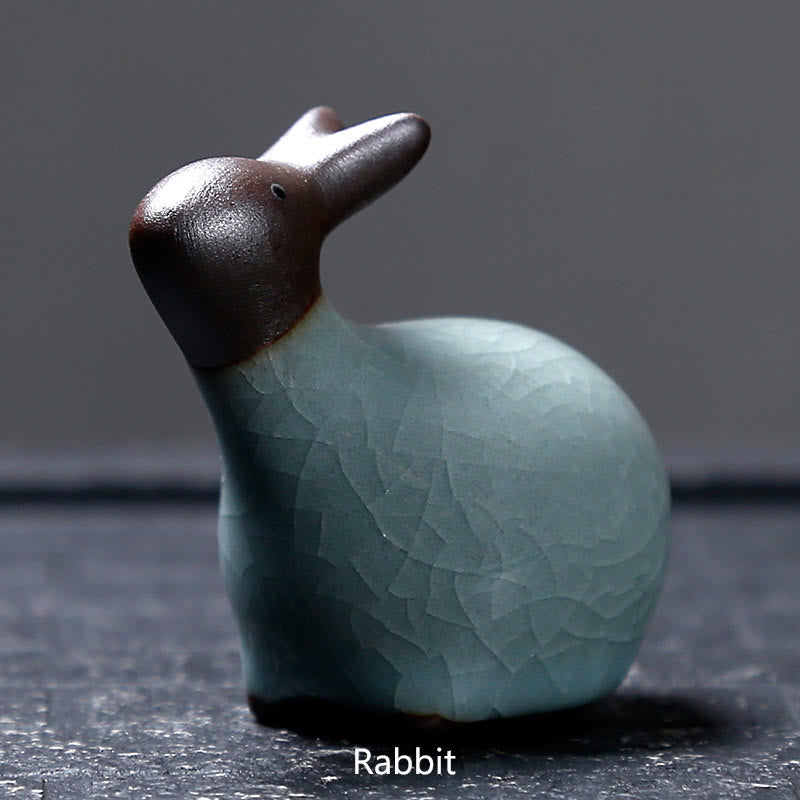 Buddha Stones Chinese Zodiac Ceramic Tea Pet Home Decoration - Black Rabbit 6.5*6.2cm - image 8