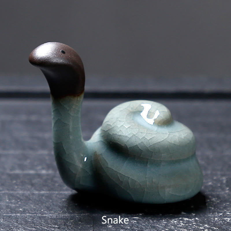 Buddha Stones Chinese Zodiac Ceramic Tea Pet Home Decoration - Black Snake 6.7*6.6cm - image 0
