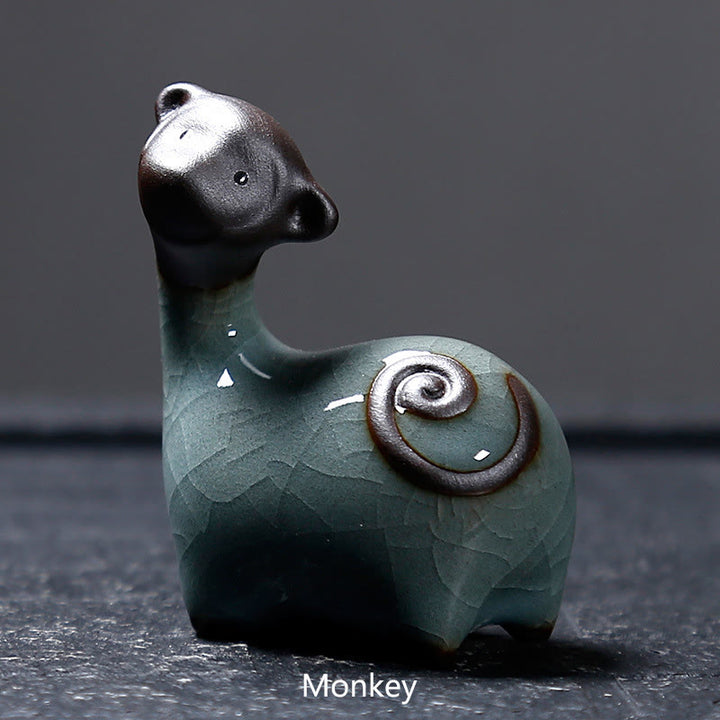 Buddha Stones Chinese Zodiac Ceramic Tea Pet Home Decoration - Black Monkey 6.6*6.8cm - image 13