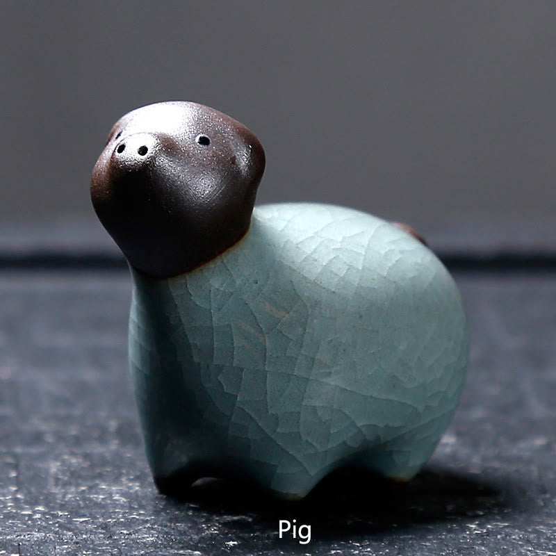 Buddha Stones Chinese Zodiac Ceramic Tea Pet Home Decoration - Black Pig 6.1*5.6cm - image 16