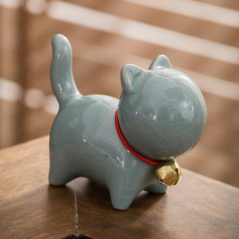 Buddha Stones Mini Cute Lucky Bell Cat Tea Pet Ceramic Home Desk Figurine Decoration - image 13