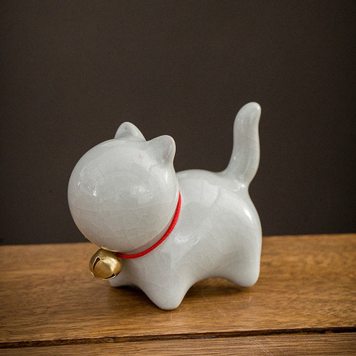 Buddha Stones Mini Cute Lucky Bell Cat Tea Pet Ceramic Home Desk Figurine Decoration - image 9
