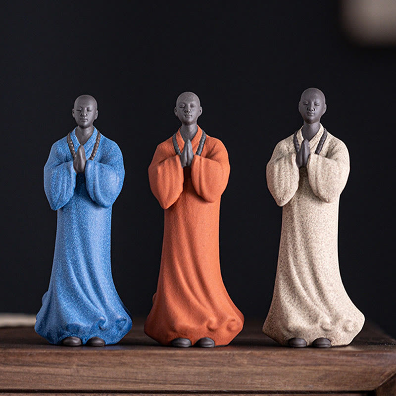 Buddha Stones Meditating Praying Monk Figure Ceramic Compassion Serenity Home Decoration - image 0