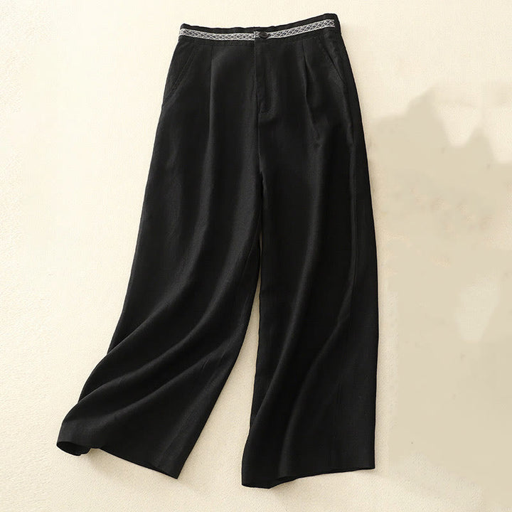 Buddha Stones Solid Color Front Button Back Elastic Cotton Linen Women's Pants With Pockets - Black - US8-10，UK/AU12-14，EU40-42 (2XL) - image 30