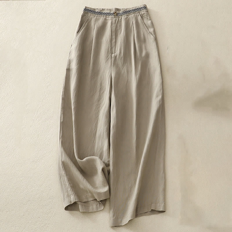 Buddha Stones Solid Color Front Button Back Elastic Cotton Linen Women's Pants With Pockets - DarkKhaki - US8-10，UK/AU12-14，EU40-42 (2XL) - image 17