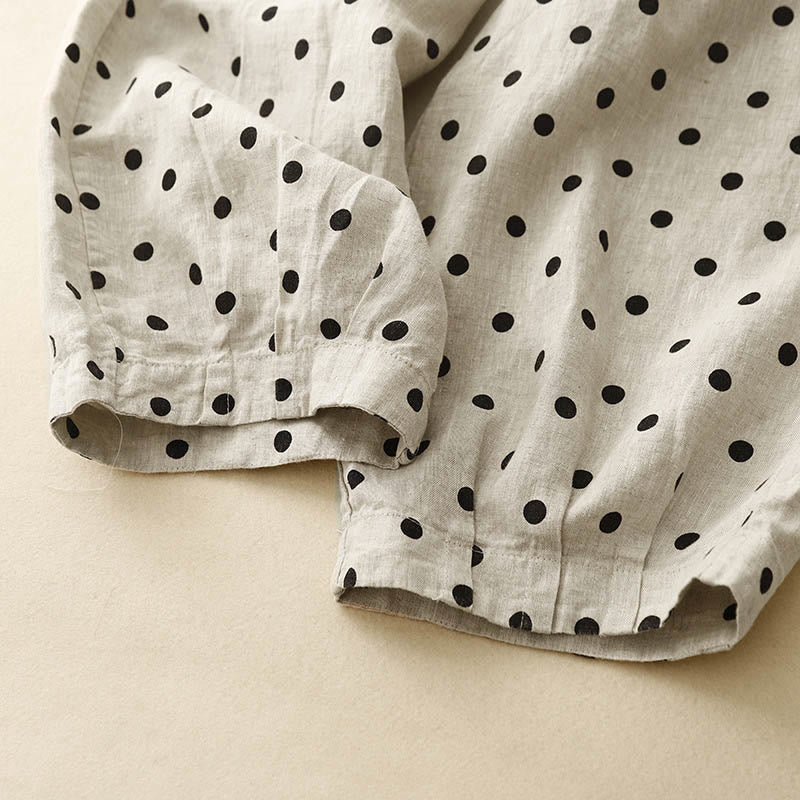 Buddha Stones Casual Black Polka Dots Drawstring Cotton Linen Women's Pants With Pockets - image 11