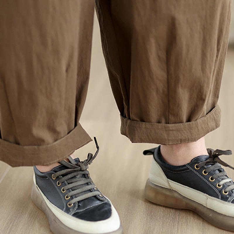 Buddha Stones Casual Solid Color One Top Button Elastic Waistband Women's Pants With Pockets - image 10