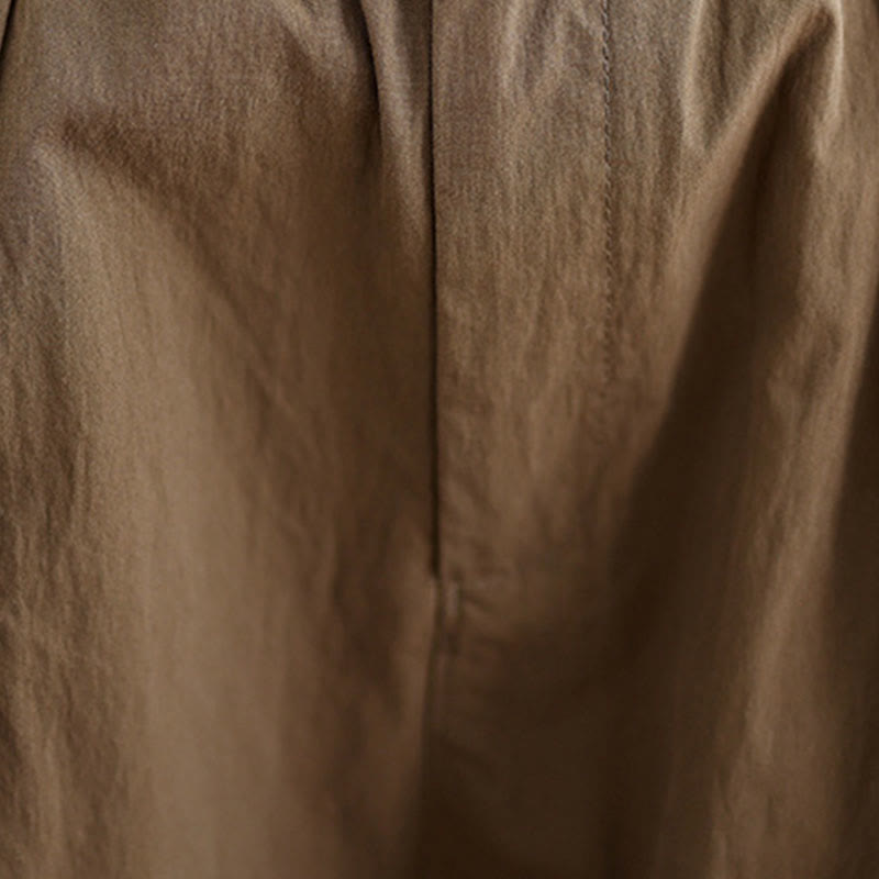 Buddha Stones Casual Solid Color One Top Button Elastic Waistband Cotton Linen Women's Pants With Pockets - image 8